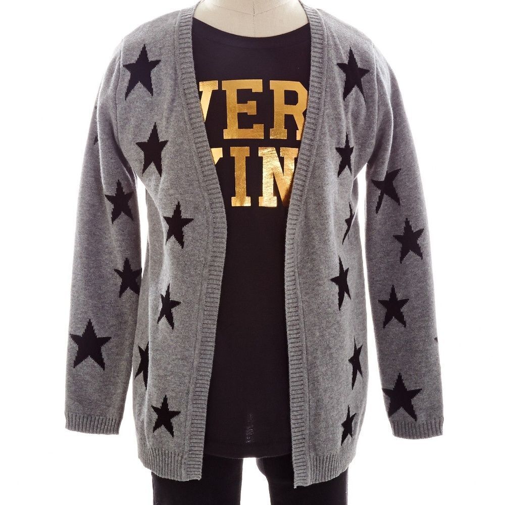Peek Boy's Gray + Black Star Cardigan Sweater, Sz 8
